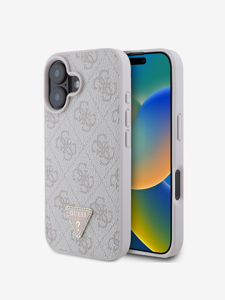 Guess Guess PU 4G Strass háromszög fém logós hátlap iPhone 16 készülékhez Rózsaszín