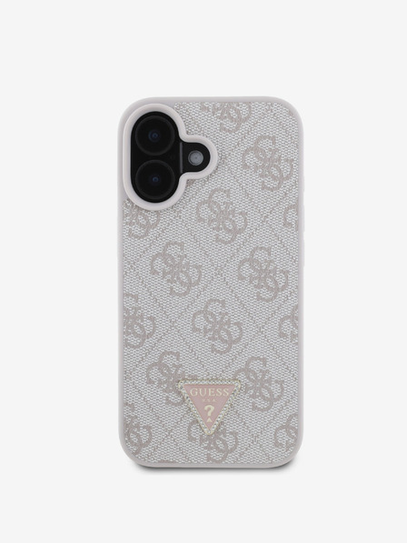 Guess Guess PU 4G Strass háromszög fém logós hátlap iPhone 16 készülékhez Rózsaszín