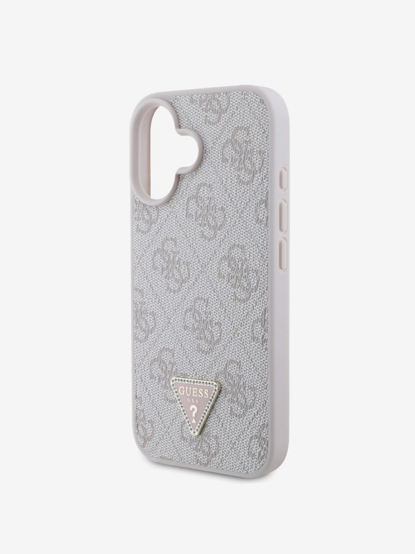 Guess Guess PU 4G Strass háromszög fém logós hátlap iPhone 16 készülékhez Rózsaszín