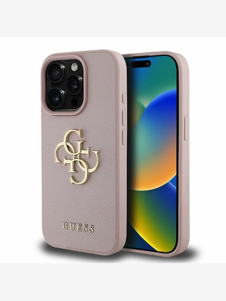Guess Guess PU szemcsés 4G fém logós hátlap iPhone 15 Pro rózsaszínűre
