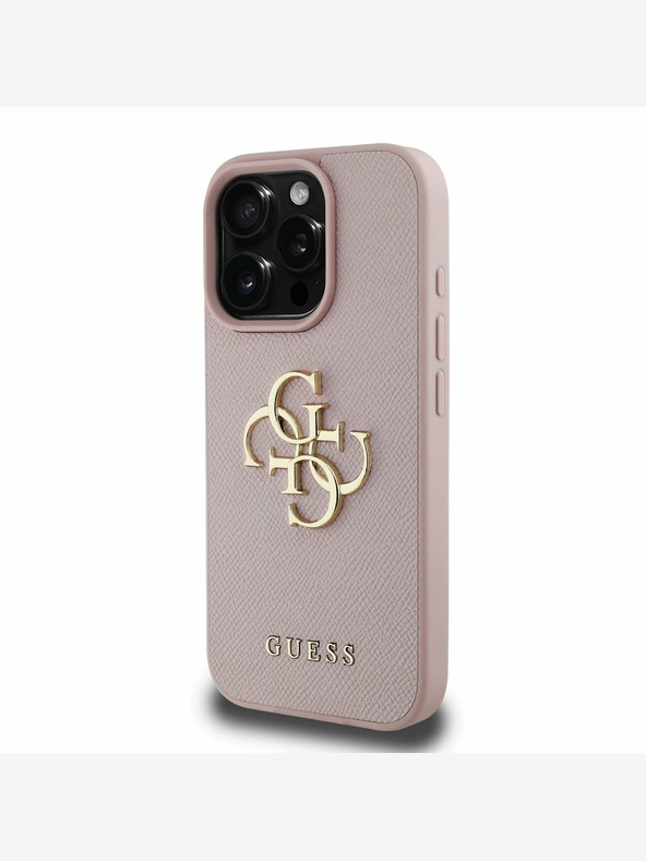 Guess Guess PU szemcsés 4G fém logós hátlap iPhone 15 Pro rózsaszínűre