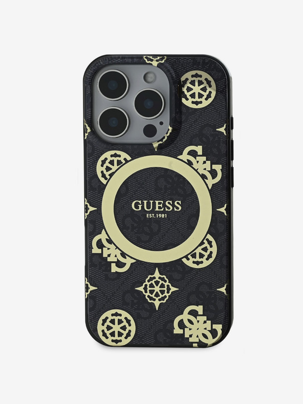 Guess IML 4G Peony MagSafe Zadní Kryt pro iPhone 16 Pro Black Telefontok