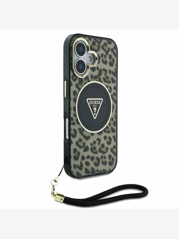 Guess Guess IML Leopárd Leopárd háromszög logós pántos MagSafe hátlap iPhone 16-hoz Barna