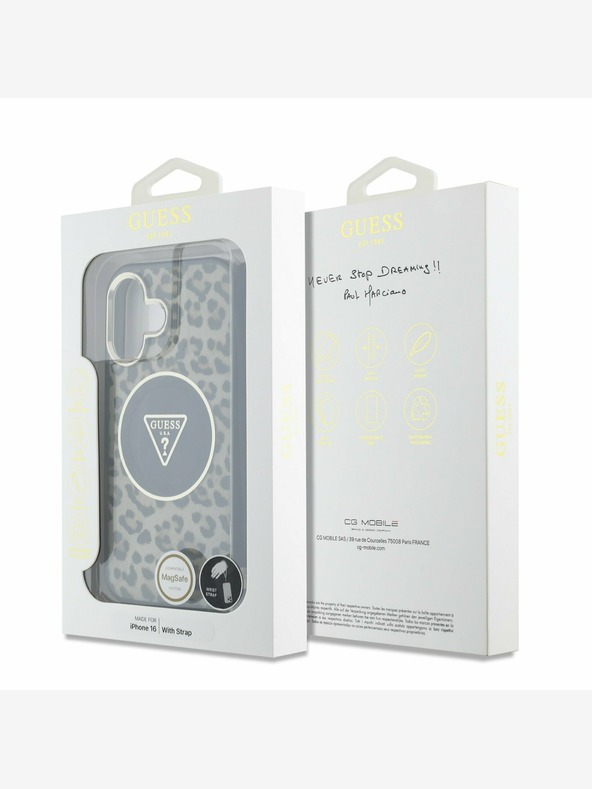 Guess Guess IML Leopárd Leopárd háromszög logós pántos MagSafe hátlap iPhone 16-hoz Barna