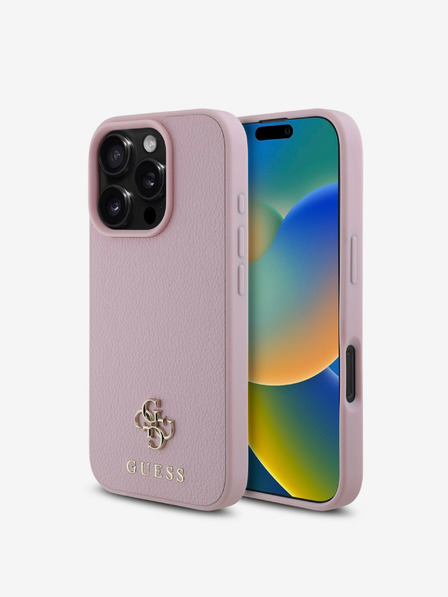 Guess Guess PU szemcsés 4G kis fém logós MagSafe hátlap iPhone 16 Pro rózsaszínű iPhone 16 Pro készülékre