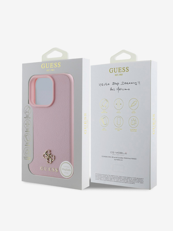 Guess Guess PU szemcsés 4G kis fém logós MagSafe hátlap iPhone 16 Pro rózsaszínű iPhone 16 Pro készülékre