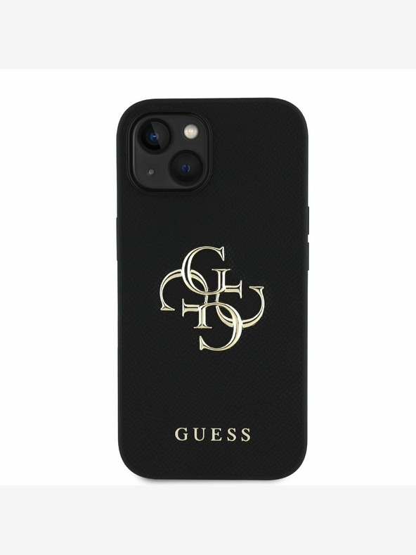 Guess Guess PU szemcsés 4G fém logós hátlap iPhone 15 készülékhez Fekete