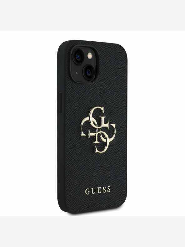 Guess Guess PU szemcsés 4G fém logós hátlap iPhone 15 készülékhez Fekete