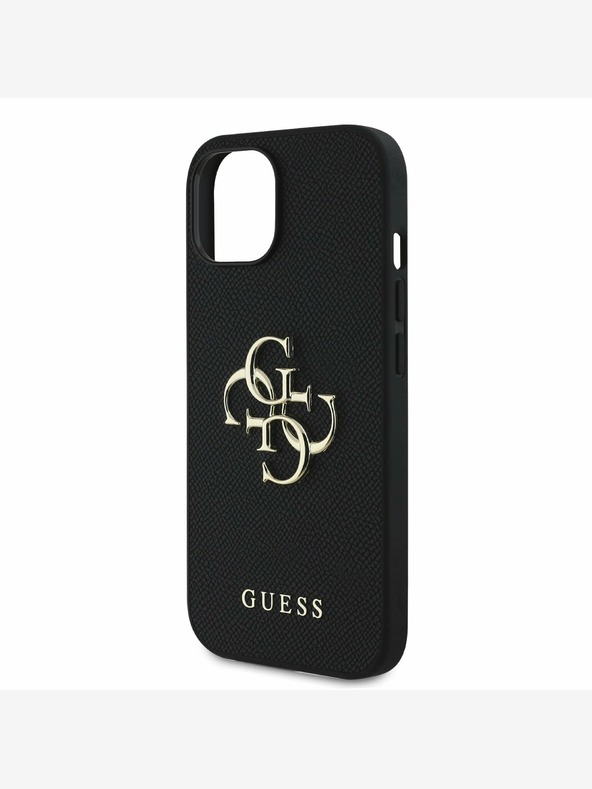 Guess Guess PU szemcsés 4G fém logós hátlap iPhone 15 készülékhez Fekete