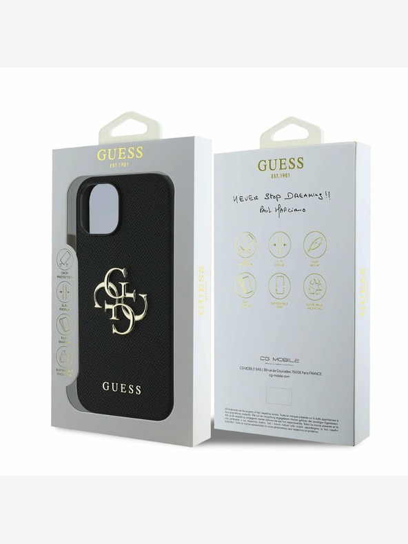 Guess Guess PU szemcsés 4G fém logós hátlap iPhone 15 készülékhez Fekete