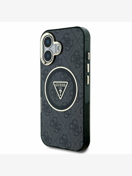 Guess Guess IML 4G csillogó és háromszög logóval ellátott MagSafe hátlap iPhone 16-hoz Fekete