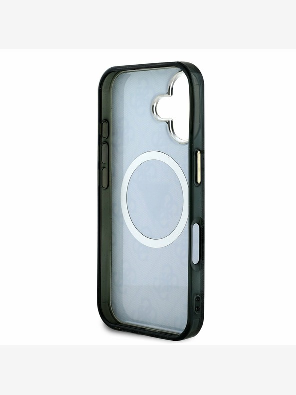 Guess Guess IML 4G csillogó és háromszög logóval ellátott MagSafe hátlap iPhone 16-hoz Fekete