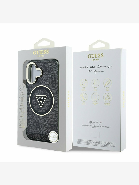 Guess Guess IML 4G csillogó és háromszög logóval ellátott MagSafe hátlap iPhone 16-hoz Fekete