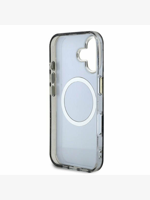 Guess Guess IML csillogó Magnólia és háromszög logós MagSafe hátlap iPhone 16-hoz Fekete