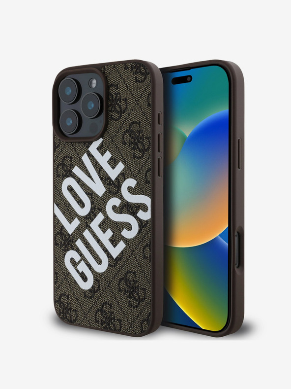 Guess Guess PU bőr 4G Big Love Logo MagSafe hátlap iPhone 16 Pro-hoz Barna Barna