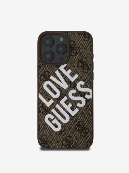 Guess Guess PU bőr 4G Big Love Logo MagSafe hátlap iPhone 16 Pro-hoz Barna Barna