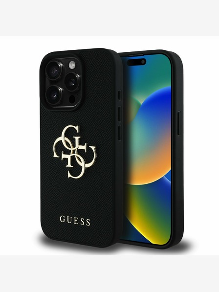 Guess Guess PU szemcsés 4G fém logós hátlap iPhone 15 Pro Max készülékhez Fekete
