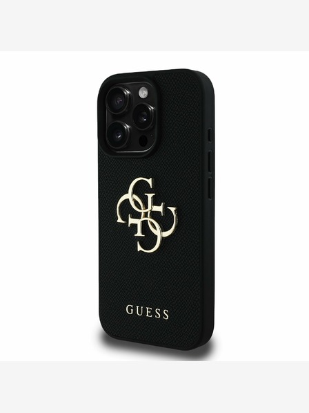 Guess Guess PU szemcsés 4G fém logós hátlap iPhone 15 Pro Max készülékhez Fekete