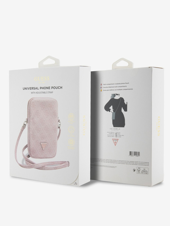Guess PU 4G Triangle Logo Taška na Telefon se Zipem Pink Telefontok