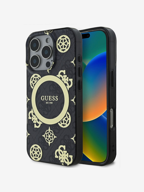 Guess IML 4G Peony MagSafe Zadní Kryt pro iPhone 16 Pro Max Black Telefontok