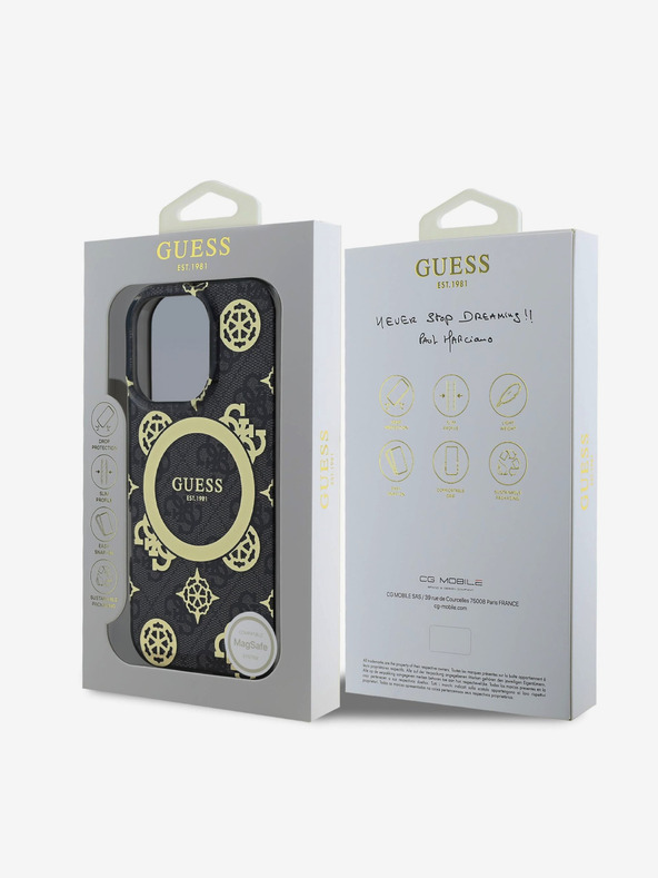 Guess IML 4G Peony MagSafe Zadní Kryt pro iPhone 16 Pro Max Black Telefontok