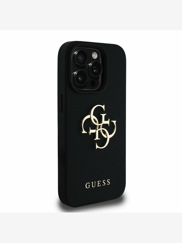 Guess Guess PU szemcsés 4G fém logós hátlap iPhone 15 Pro fekete iPhone 15 Pro készülékhez