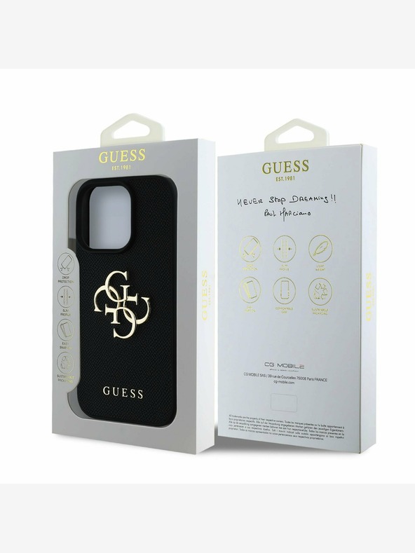 Guess Guess PU szemcsés 4G fém logós hátlap iPhone 15 Pro fekete iPhone 15 Pro készülékhez