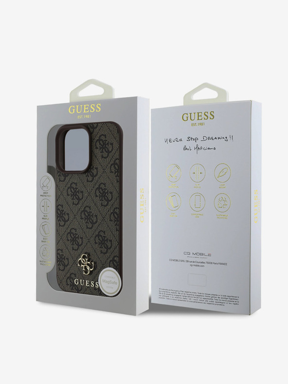 Guess Guess PU 4G kis fém logós MagSafe hátlap az iPhone 16 Pro készülékhez Barna