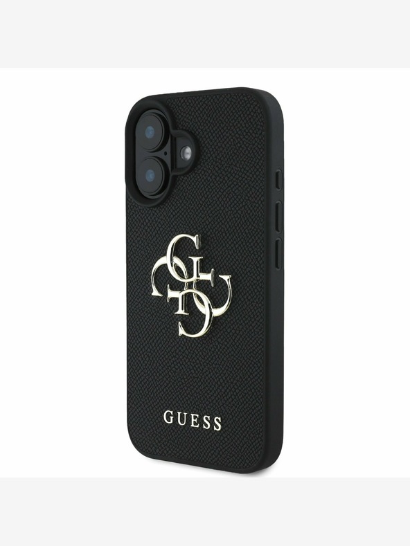 Guess Guess PU szemcsés 4G fém logós fém hátlap iPhone 16-hoz Fekete