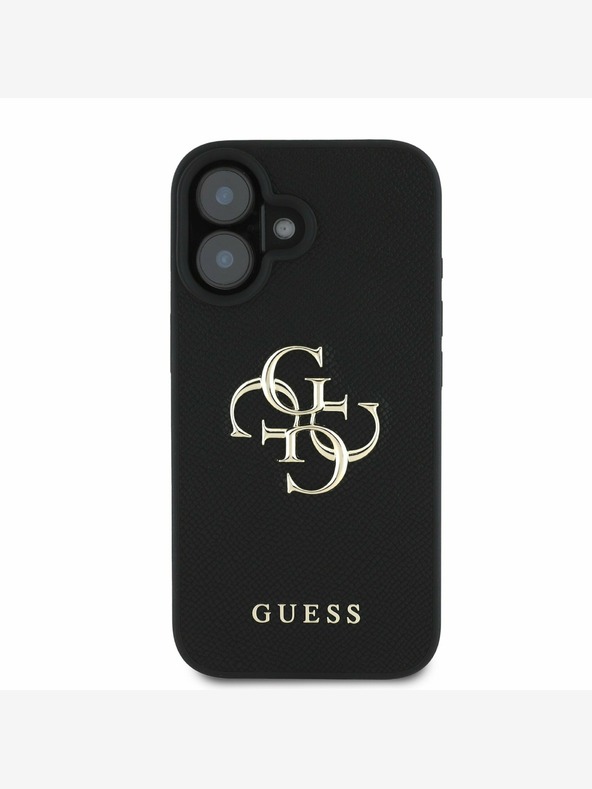 Guess Guess PU szemcsés 4G fém logós fém hátlap iPhone 16-hoz Fekete