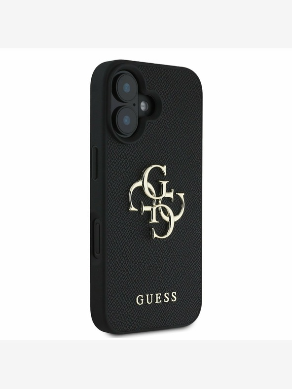 Guess Guess PU szemcsés 4G fém logós fém hátlap iPhone 16-hoz Fekete