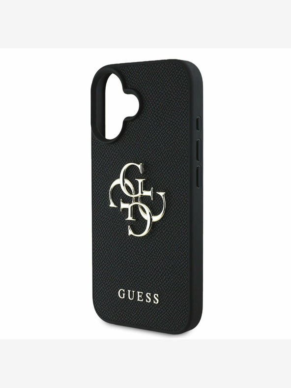 Guess Guess PU szemcsés 4G fém logós fém hátlap iPhone 16-hoz Fekete