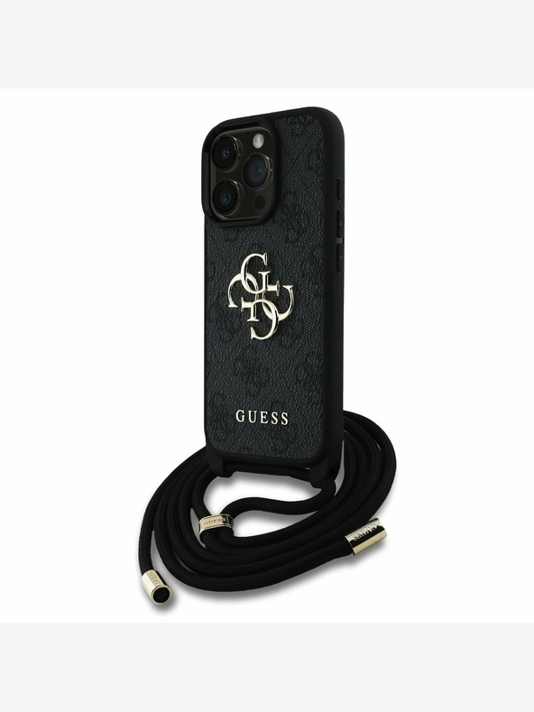 Guess Guess PU PU PU 4G fém logós fém pántos hátlapi borító iPhone 15 Pro fekete Fekete