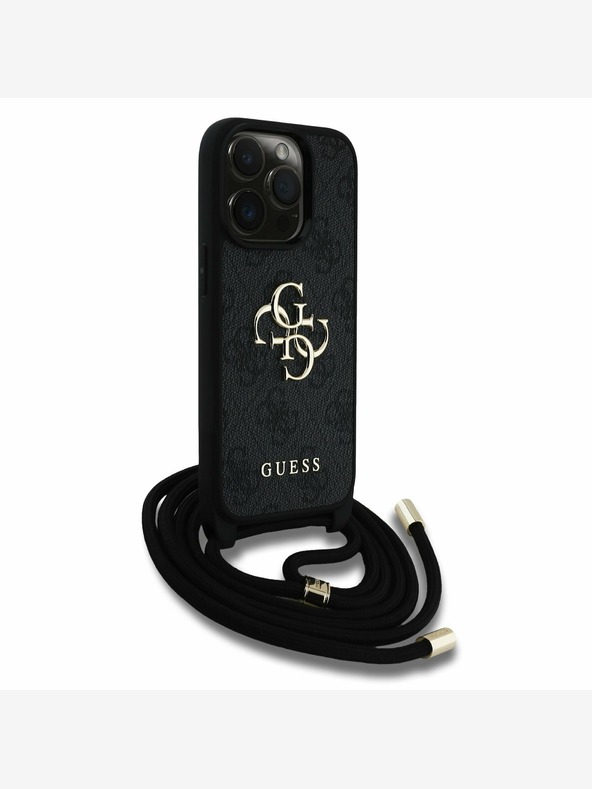 Guess Guess PU PU PU 4G fém logós fém pántos hátlapi borító iPhone 15 Pro fekete Fekete