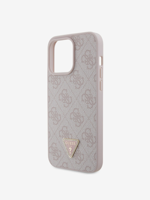 Guess PU 4G Strass Triangle Metal Logo Zadní Kryt pro iPhone 15 Pro Max Pink Telefontok