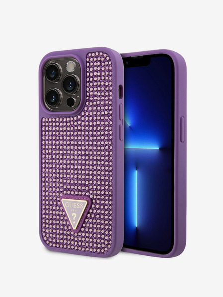 Guess Guess Strasszos háromszög fém logós borító iPhone 15 Pro Max lila iPhone 15 Pro Maxhoz