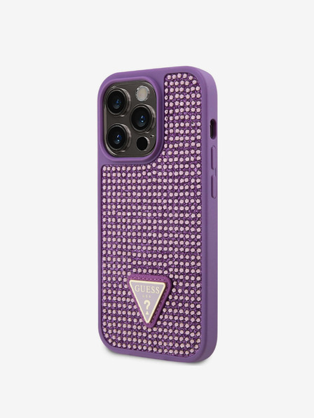Guess Guess Strasszos háromszög fém logós borító iPhone 15 Pro Max lila iPhone 15 Pro Maxhoz