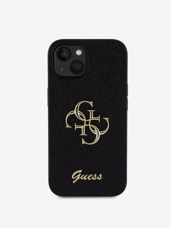 Guess PU Fixed Glitter 4G Metal Logo Zadní Kryt pro iPhone 15 Black Telefontok