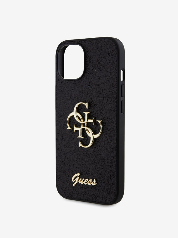 Guess PU Fixed Glitter 4G Metal Logo Zadní Kryt pro iPhone 15 Black Telefontok