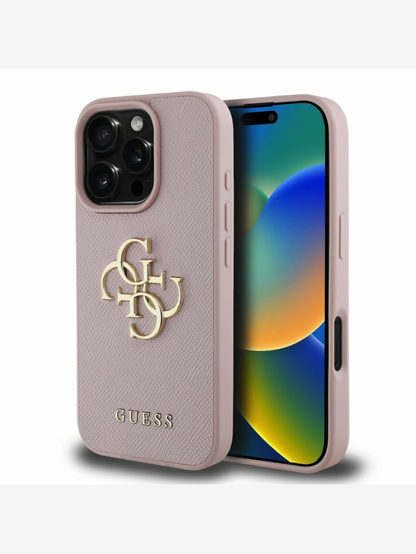 Guess Guess PU szemcsés 4G fém logós hátlap iPhone 16 Pro Max készülékhez Rózsaszín