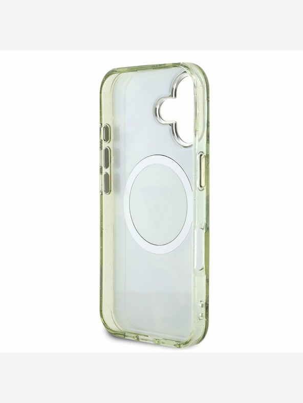 Guess Guess IML Glitter Magnolia és háromszög logó MagSafe hátlapi borító iPhone 16-hoz Zöld