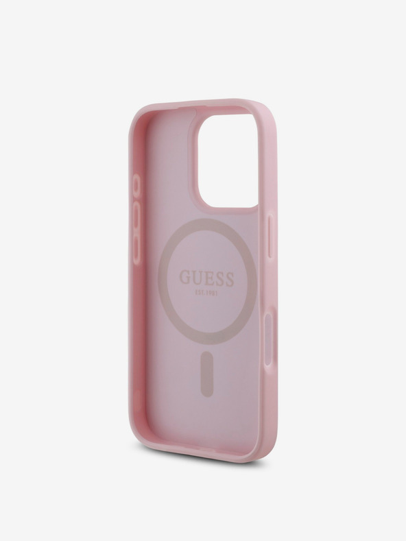 Guess Guess PU szemcsés 4G kis fém logós MagSafe hátlap iPhone 16 Pro Max készülékhez Rózsaszínű