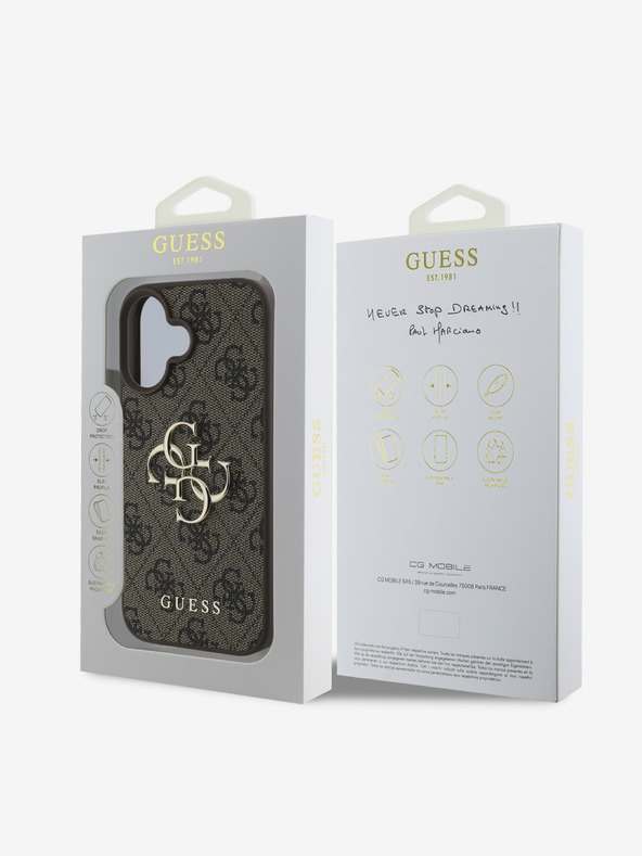 Guess Guess PU 4G fém logós fém hátlap iPhone 16 Plushoz Barna