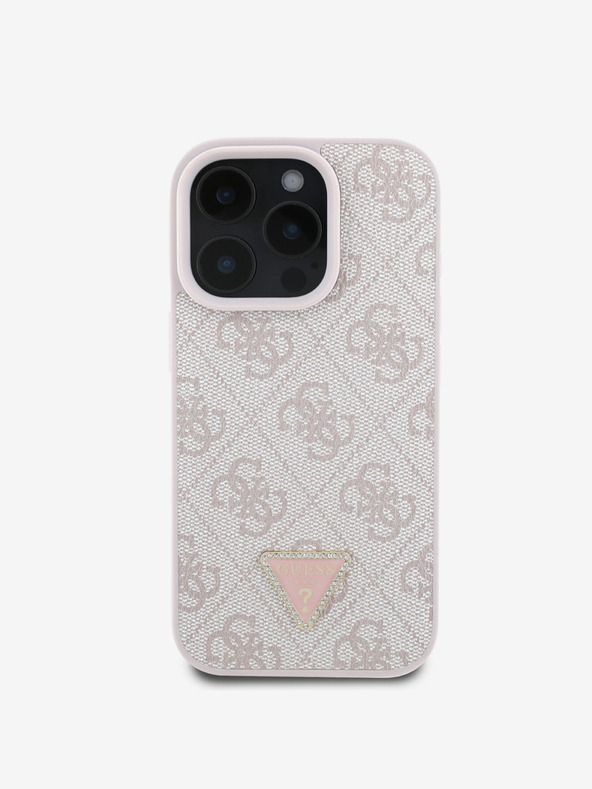 Guess Guess PU 4G Strass háromszög fém logós hátsó borító iPhone 16 Pro Max-hoz Rózsaszínű