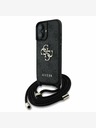 Guess Guess PU 4G fém logóval ellátott fém keresztpántos hátsó borító iPhone 16 készülékhez Fekete