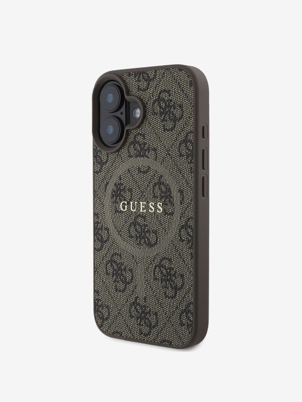 Guess Guess PU bőr 4G színes gyűrűs MagSafe hátlap iPhone 16 Plushoz Barna Barna