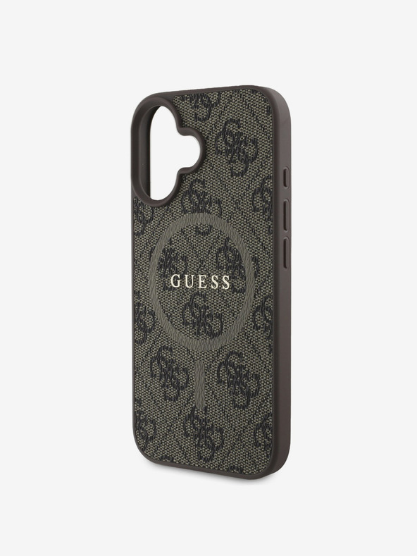 Guess Guess PU bőr 4G színes gyűrűs MagSafe hátlap iPhone 16 Plushoz Barna Barna