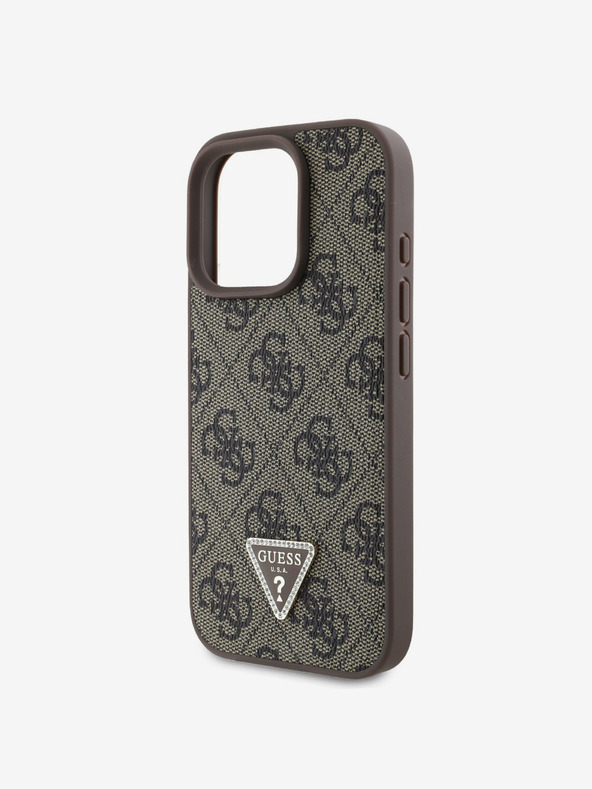 Guess Guess PU 4G Strass háromszög fém logóval ellátott fém logós hátlap iPhone 16 Pro Max Brownhoz