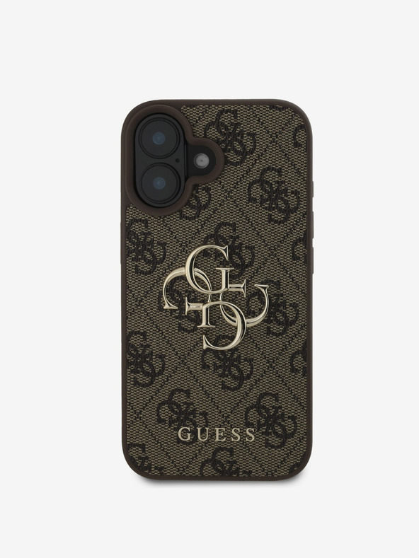 Guess Guess PU 4G fém logós fém hátlap iPhone 16 készülékhez Barna