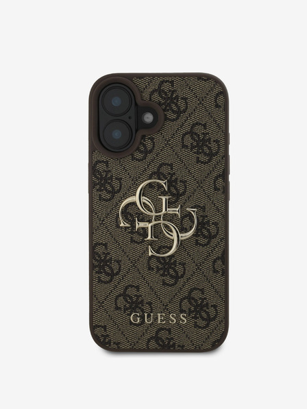 Guess Guess PU 4G fém logós fém hátlap iPhone 16 készülékhez Barna